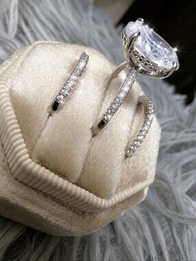 3 CT Oval Moissanite Bridal Set | D Color VVS1 | Sterling Silver